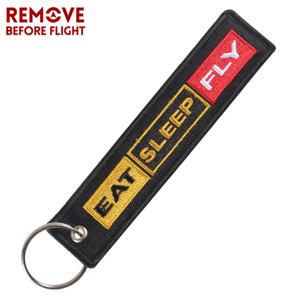 Embroidery Eat Sleep Fly Keychains Remove Before Flight Pilot Key Chain