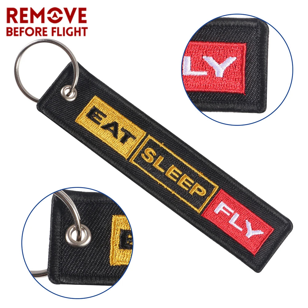 Embroidery Eat Sleep Fly Keychains Remove Before Flight Pilot Key Chain