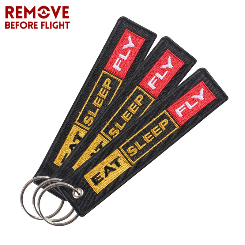 Embroidery Eat Sleep Fly Keychains Remove Before Flight Pilot Key Chain