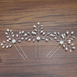 3 PCS Silver Wedding Hairpins Pearl & Crystal Bridal Hair Pin Women Bridesmaid