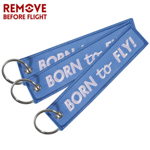 Embroidery BORN TO FLY Key Ring Chain for Aviation Luggage Tags