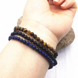 3 PCS/Set 4mm Stone Bead Bracelet Yellow Tiger Eyes Stone Lapis