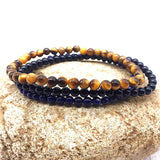 3 PCS/Set 4mm Stone Bead Bracelet Yellow Tiger Eyes Stone Lapis