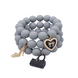 3 PCS Natural Stone Beaded Bracelets Charms Heart&Bag Pendant