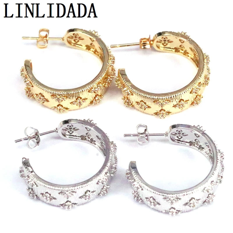 CZ Star Hoop Earrings Cubic Zirconia Round Jewelry Party