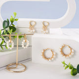 3 Pairs Golden Natural Pearl Beaded Hoop Earrings for Women Wedding Jewelry