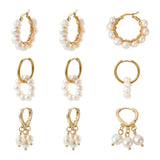 3 Pairs Golden Natural Pearl Beaded Hoop Earrings for Women Wedding Jewelry