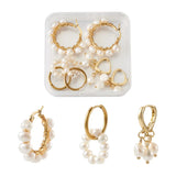 3 Pairs Golden Natural Pearl Beaded Hoop Earrings for Women Wedding Jewelry