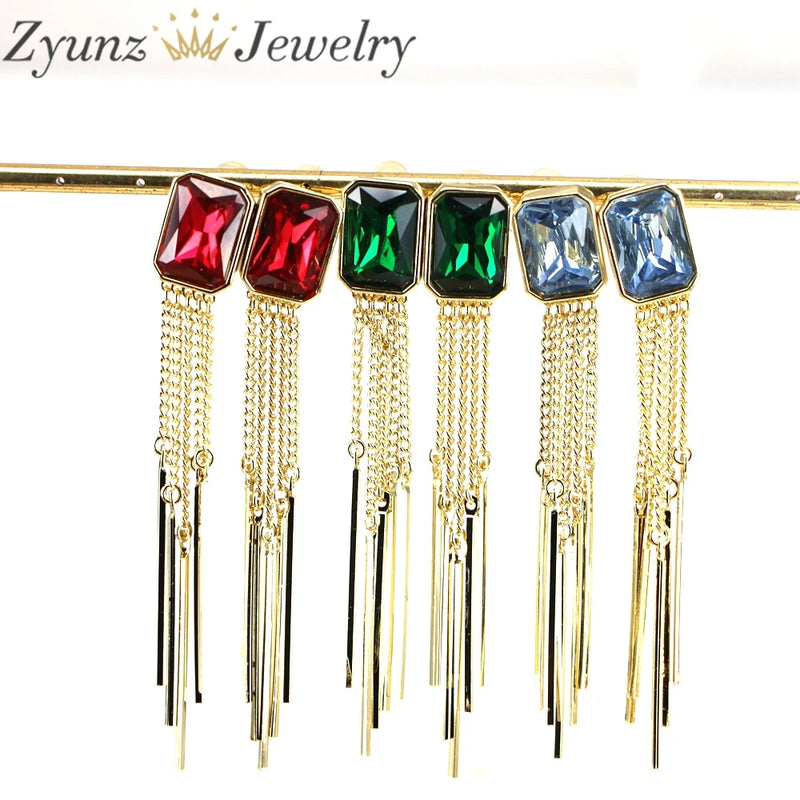 Green Rose Zircon Tassel Drop Earrings Party Jewelry