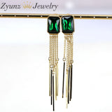 Green Rose Zircon Tassel Drop Earrings Party Jewelry