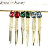 Green Rose Zircon Tassel Drop Earrings Party Jewelry