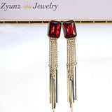 Green Rose Zircon Tassel Drop Earrings Party Jewelry