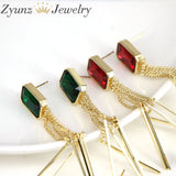 Green Rose Zircon Tassel Drop Earrings Party Jewelry