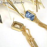 Green Rose Zircon Tassel Drop Earrings Party Jewelry