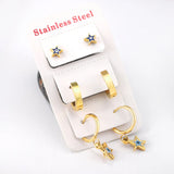 3 Pairs Metal Star Eyes Geometric Hoop Earrings Set