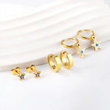 3 Pairs Metal Star Eyes Geometric Hoop Earrings Set