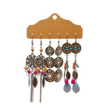 3 Pairs Tassel Long Earrings Set Geometric Flower Party Bohemian Style