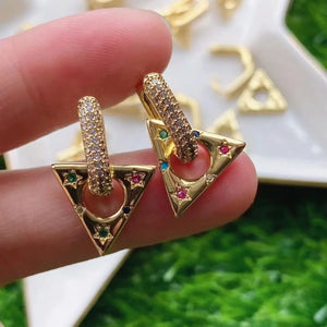 3 Pairs Women Hoop Earring Geometric CZ Rainbow Jewelry Triangle Earing