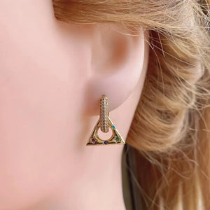 3 Pairs Women Hoop Earring Geometric CZ Rainbow Jewelry Triangle Earing