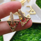 3 Pairs Women Hoop Earring Geometric CZ Rainbow Jewelry Triangle Earing