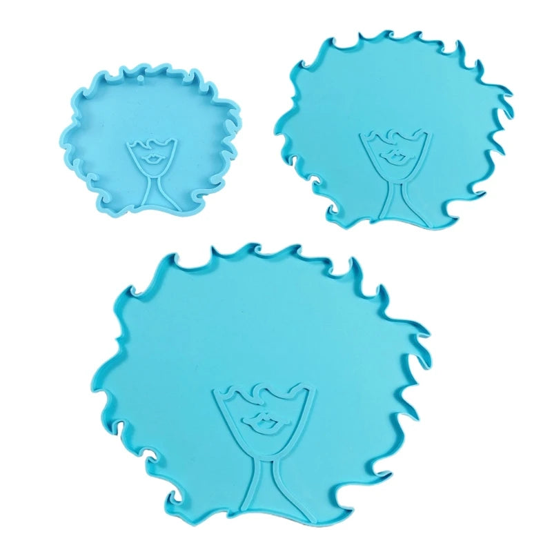 3 Pcs Afro Female Beauty Head Keychain Silicone Molds