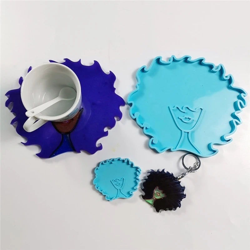 3 Pcs Afro Female Beauty HeadKeychain Epoxy Resin Mold Silicone Mould DIY Crafts