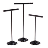 3 Pcs Alloy Earrings Display T-Shape Stand Jewelry Holder Black/Silver