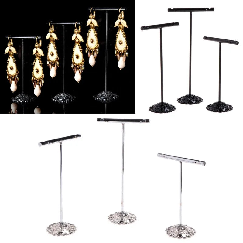 3 Pcs Alloy Earrings Display T-Shape Stand Showcase Jewelry Organizer Holder