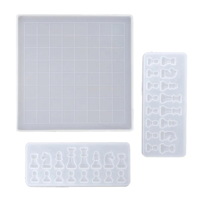 3 Pcs Silicone Resin Chess Board Mold Set DIY Crafts