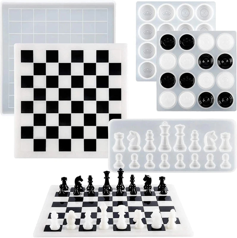 3 Pcs Chess Board & Pieces Silicone Mold Set DIY Crafts Tool