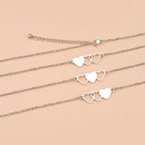 3 Pcs Heart Butterfly Pendant Necklace Stainless Steel Chain Jewelry