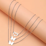 3 Pcs Heart Butterfly Pendant Necklace Stainless Steel Chain Jewelry