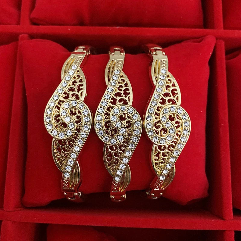 3 Pcs Rhinestone Cuff Bracelet Bangle Women Arabic Ethnic Jewelry