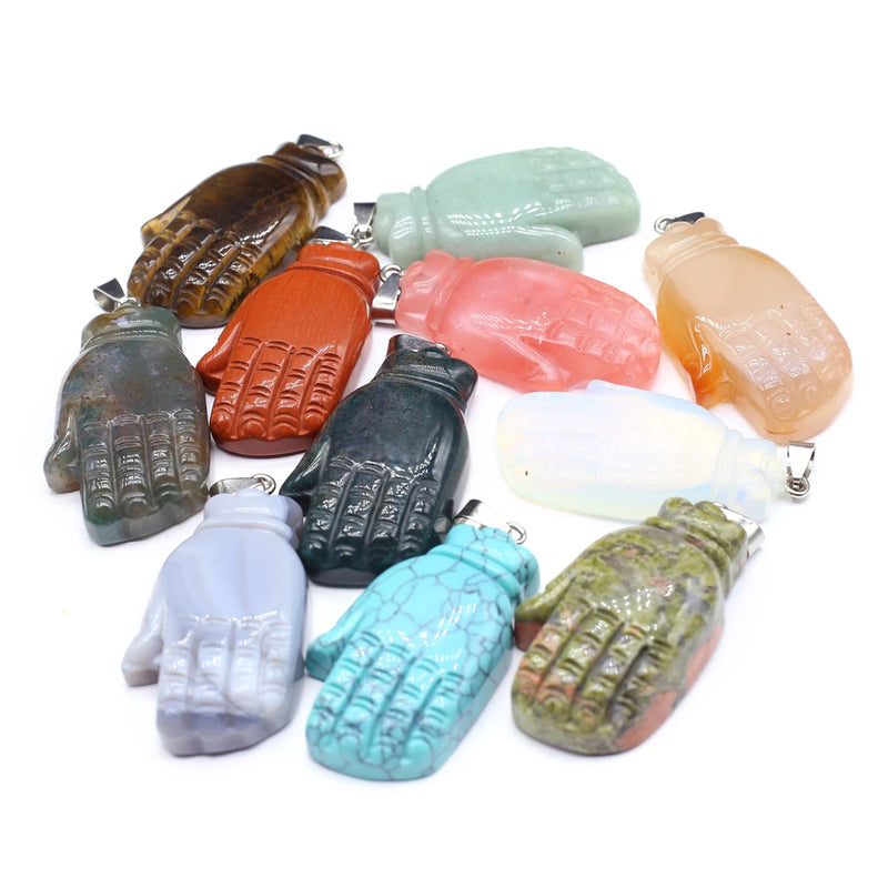 3 Pcs Hand Shape Healing Crystal Pendants Agate Charms for Jewelry Necklace
