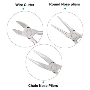 3-Pc Jewelry Pliers Kit for Repairs and Making with Round Nose and Wire Chain