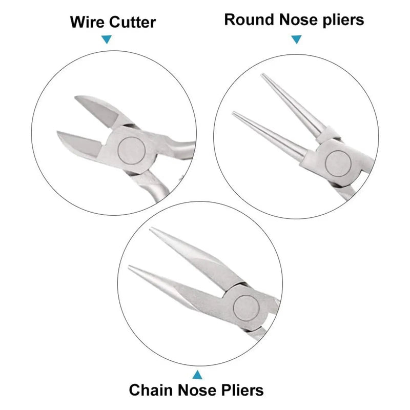 3-Pc Jewelry Pliers Kit for Repairs and Making with Round Nose and Wire Chain