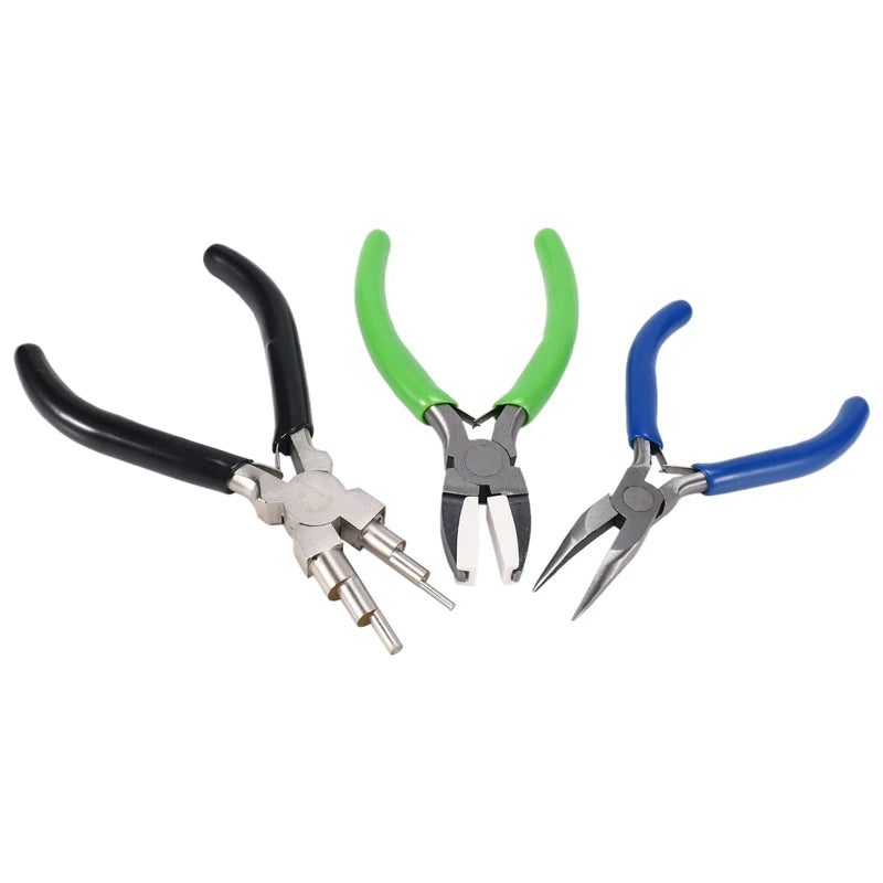 3 Pcs Jewelry Pliers Set with 6 In 1 & Nylon Nose Pliers & Curved Nose Pliers