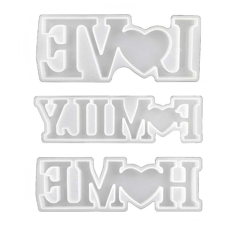 3 Pcs LOVE FAMILY HOME Crystal Epoxy Resin Mold DIY Crafts Silicone Mould