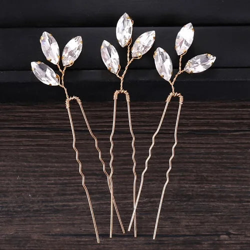 3 Pcs Silver Rhinestone Hair Pins Bridal Headpiece