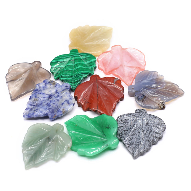 3 Pcs Maple Leaf Healing Crystal Stone Pendants for Jewelry Making