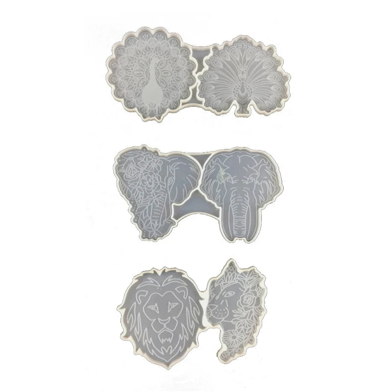 3 Pcs/Set Elephant Peacock Lion Coaster Epoxy Resin Mold Cup Mat