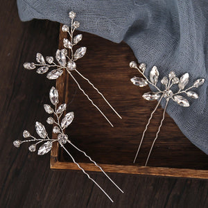 3 Pcs Set Silver Crystal Tiaras Hairpins Wedding Hair Accessories