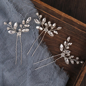 3 Pcs Set Silver Crystal Tiaras Hairpins Wedding Hair Accessories