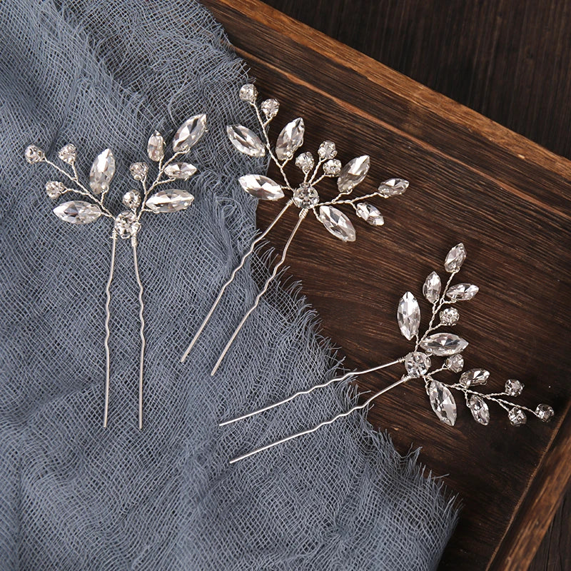 3 Pcs Set Silver Crystal Tiaras Hairpins Wedding Hair Accessories