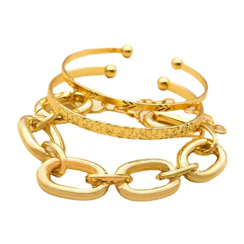 3/Pcs Set Metal Chain Link Clip Chain Bracelet Punk Bangle Women Party