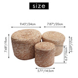 3 Pcs Straw Woven Storage Basket With Lid Organizer