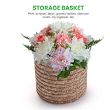 3 Pcs Straw Woven Storage Basket With Lid Organizer