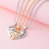 3 Pcs Heart-Shaped Sister Pendant Necklace BFF Friendship Jewelry Gift