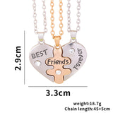 3 Pcs Heart-Shaped Sister Pendant Necklace BFF Friendship Jewelry Gift