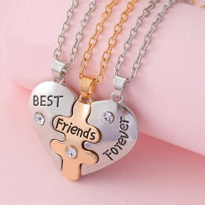 3 Pcs Heart-Shaped Sister Pendant Necklace BFF Friendship Jewelry Gift